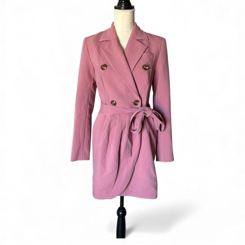 Toccin Amanda Belted Blazer Dress Mini Wrap Dusty Rose Pink size 4 Corpcore